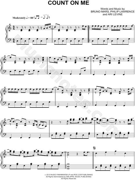 Bruno Mars Count On Me Sheet Music Piano Solo In C Major Download Print Sku Mn