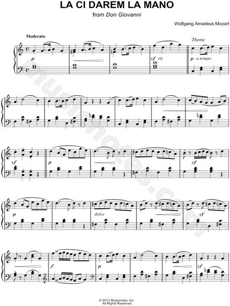 Wolfgang Amadeus Mozart La Ci Darem La Mano Sheet Music Piano Solo In C Major Download Print Sku Mn0119316