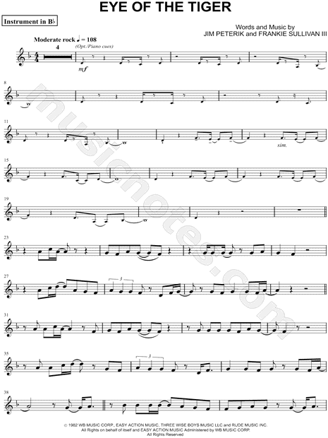 Survivor "Eye of the Tiger - Bb Instrument" Sheet Music ...