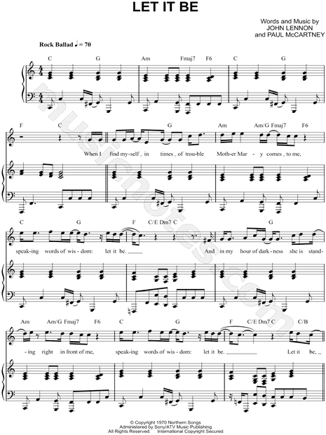 The Beatles "Let It Be" Sheet Music in C Major (transposable