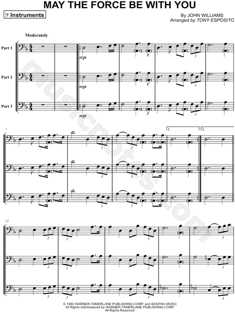 May The Force Be With You Bass Clef Instrument Trio From Star Wars Sheet Music In D Minor Download Print Sku Mn