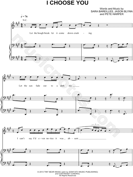 sara bareilles i choose you sheet music free