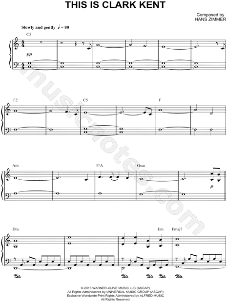 This Is Clark Kent From Man Of Steel Sheet Music Piano Solo In C Major Download Print Sku Mn0122129