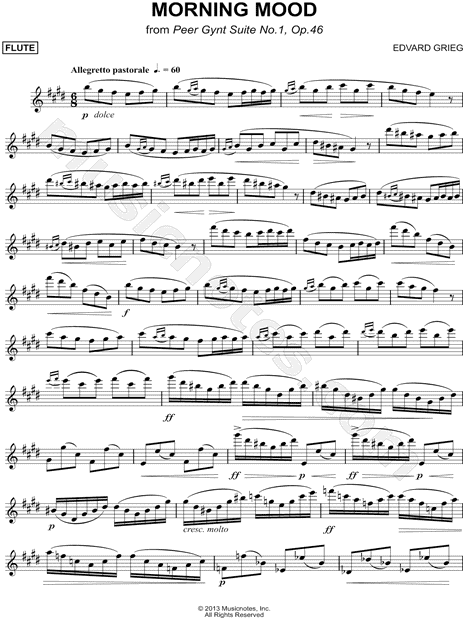 Morning Mood From Peer Gynt Sheet Music Flute Solo In E Major Download Print Sku Mn