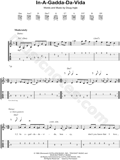 Iron Butterfly In A Gadda Da Vida Guitar Tab In D Minor Download Print Sku Mn0122600 You can click view piano and guitar fingerings beneath any theorytab to load it into this piano / guitar chords view. gbp