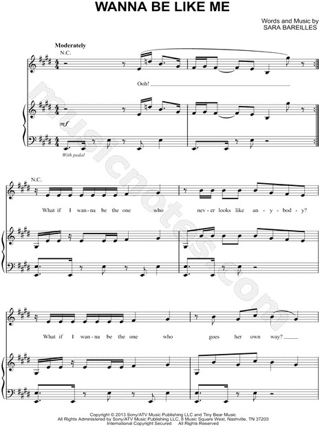 Sara Bareilles I Wanna Be Like Me Sheet Music In E Major Transposable Download Print Sku Mn