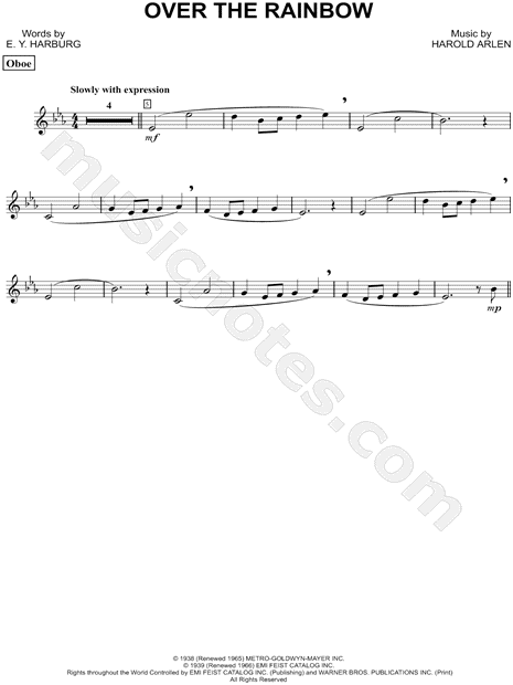 "Over the Rainbow - Oboe" from 'The Wizard of Oz' Sheet Music (Oboe