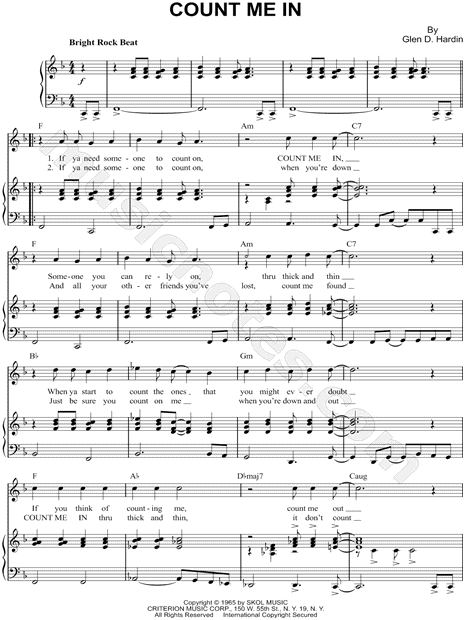 Gary Lewis And The Playboys Count Me In Sheet Music In F Major Download Print Sku Mn