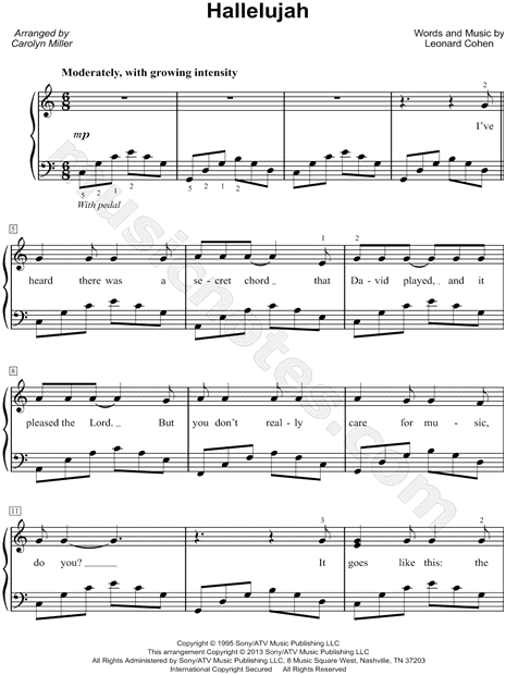 Leonard Cohen Hallelujah Sheet Music Easy Piano In C Major Transposable Download Print Sku Mn