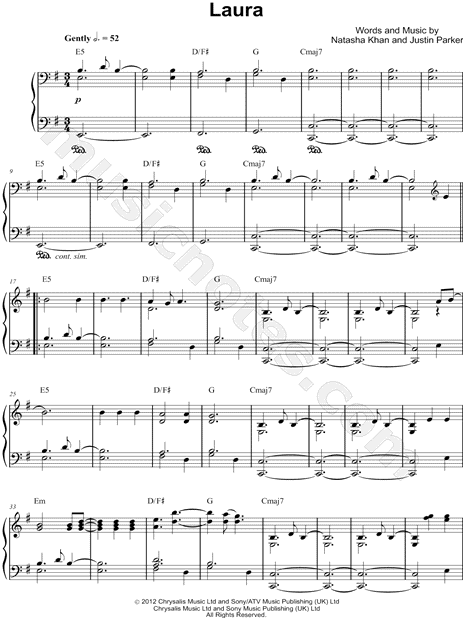 Bat For Lashes Laura Sheet Music Piano Solo In E Minor Download Print Sku Mn0122972