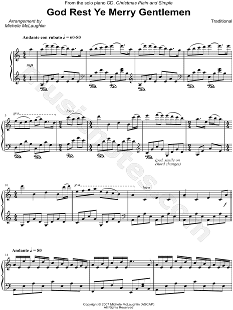 Michele McLaughlin "God Rest Ye Merry, Gentlemen" Sheet Music (Piano Solo) in A Minor - Download ...