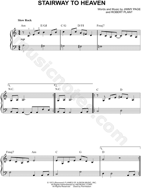 Led Zeppelin "Stairway to Heaven" Sheet Music (Easy Piano ...