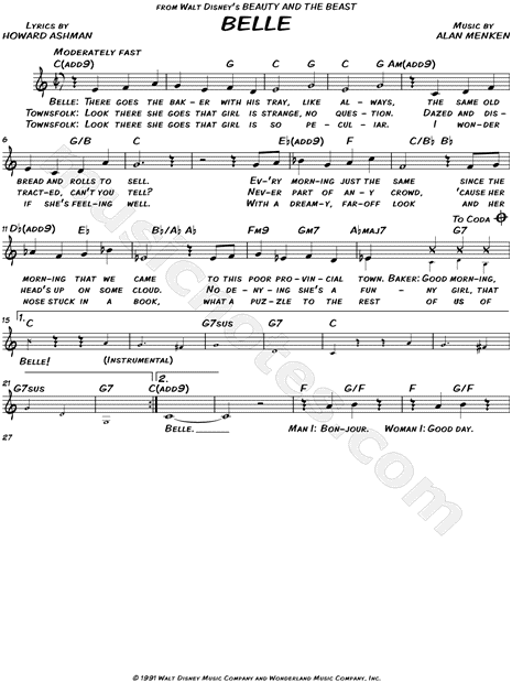 Belle From Beauty And The Beast Sheet Music Leadsheet In C Major Transposable Download Print Sku Mn