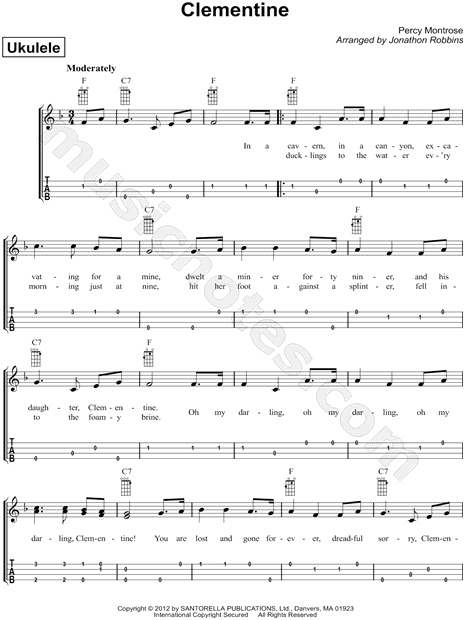 Percy Montrose Oh My Darling Clementine Ukulele Tab In F Major Download Print Sku Mn