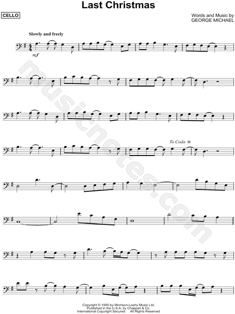 Wham Last Christmas Sheet Music Cello Solo In G Major Download Print Sku Mn0123598