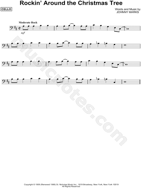Brenda Lee Rockin Around The Christmas Tree Sheet Music Cello Solo In D Major Download Print Sku Mn0123687