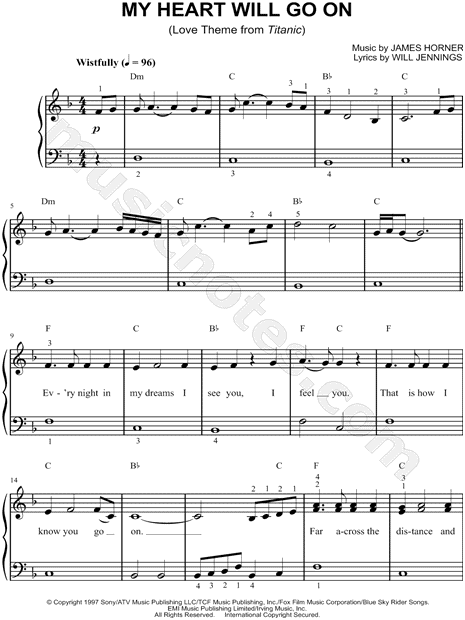 titanic theme song piano sheet music easy