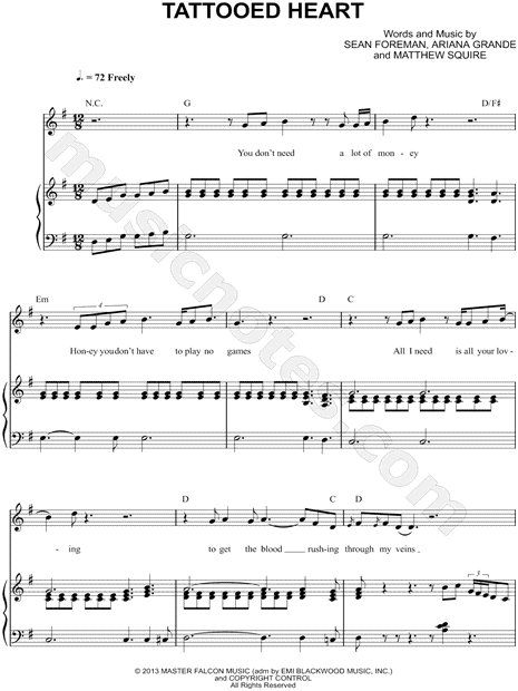 Ariana Grande Tattooed Heart Sheet Music In G Major