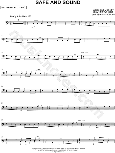 Capital Cities "Safe and Sound - Bass Clef Instrument" Sheet Music