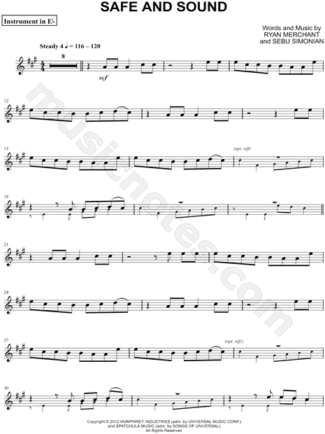 Capital Cities "Safe and Sound - Eb Instrument" Sheet Music (Alto or