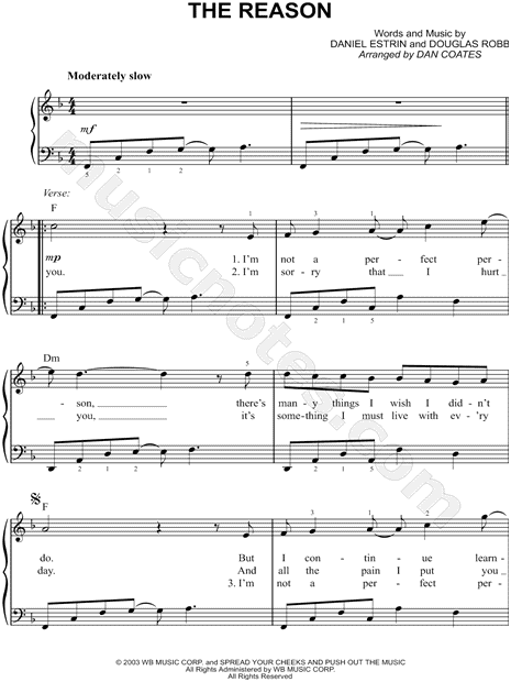 Hoobastank "The Reason" Sheet Music (Easy Piano) in F ...