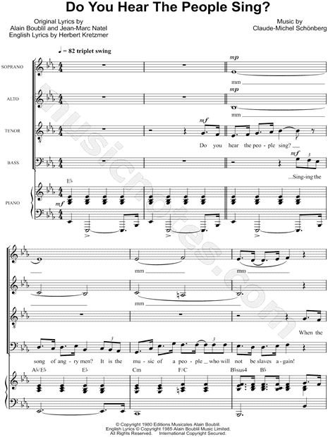 Do You Hear The People Sing From Les Miserables Satb Choir Piano Choral Sheet Music In Eb Major Transposable Download Print Sku Mn