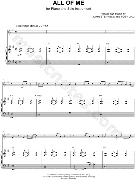 John Legend All Of Me Piano Accompaniment Sheet Music In G Major Transposable Download Print Sku Mn