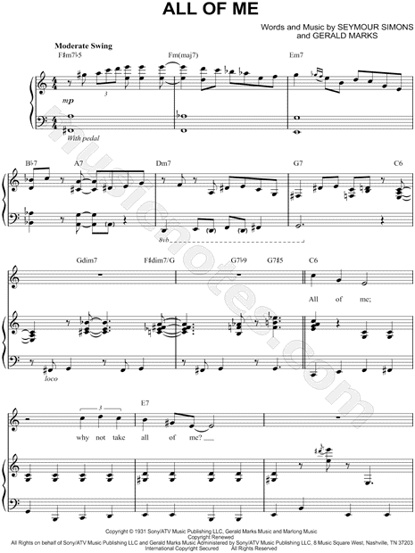 Michael Buble All Of Me Sheet Music In C Major Transposable Download Print Sku Mn