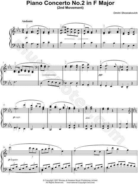 Leve Muslo Materialismo Dmitri Shostakovich "Piano Concerto No. 2 In F Major (2nd Movement)" Sheet Music (Piano Solo) in Eb Major - Download & Print - SKU: MN0126086 Leve Muslo Materialismo Dmitri Shostakovich "Piano Concerto No. 2 In F Major (2nd Movement)" Sheet Music (Piano Solo) in Eb Major - Download & Print - SKU: MN0126086