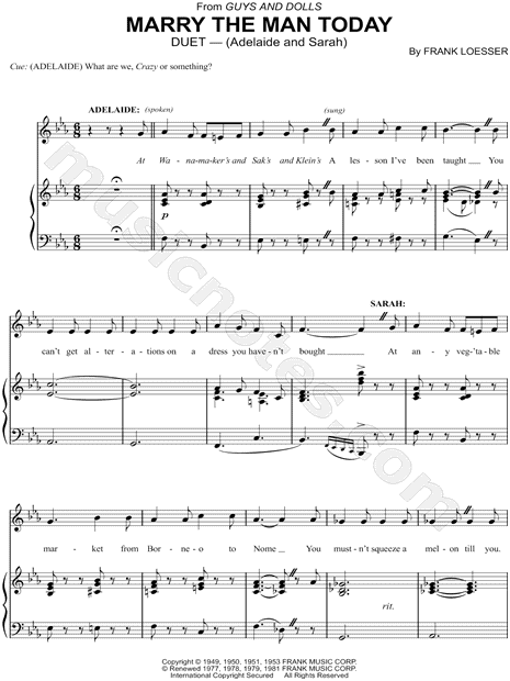 Marry The Man Today From Guys And Dolls Sheet Music In Eb Major Transposable Download Print Sku Mn0126103