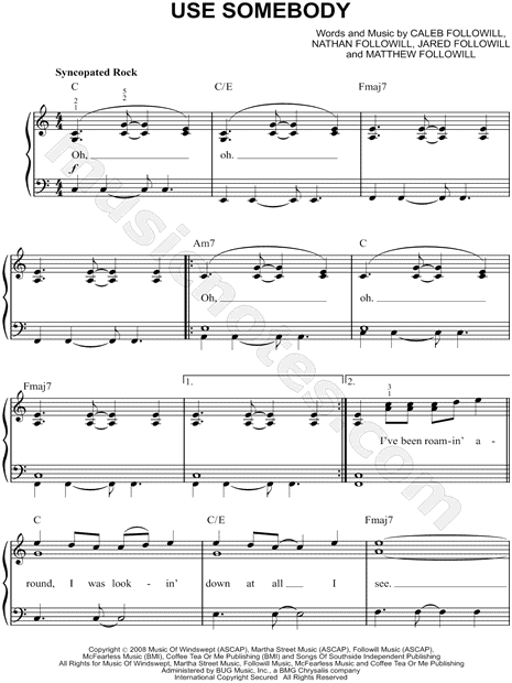 Kings of Leon "Use Somebody" Sheet Music (Easy Piano) in C ...