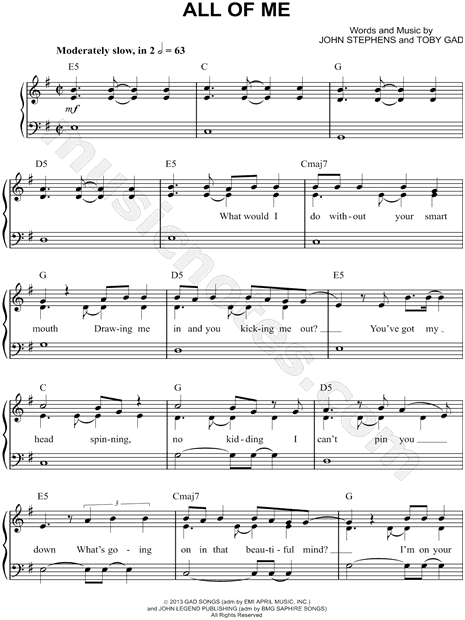 John Legend All Of Me Sheet Music Easy Piano In G Major Transposable Download Print Sku Mn