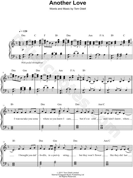 Print and download sheet music for Another Love by Tom Odell. 