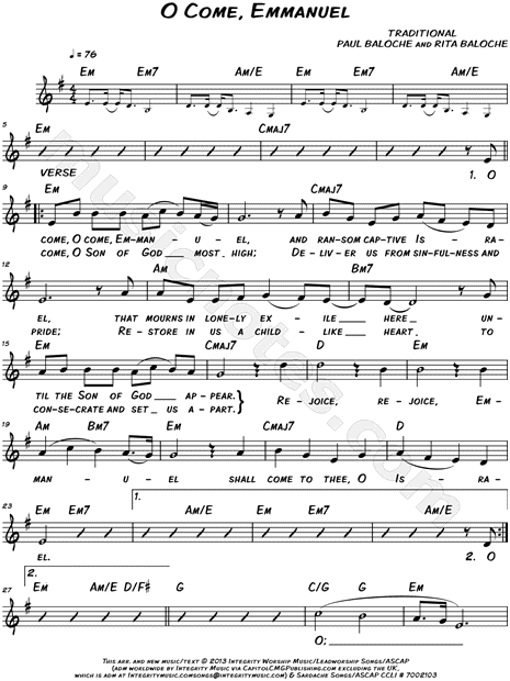 O Come O Come Emmanuel Chord Chart