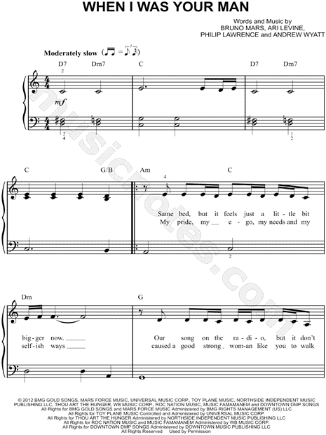 Bruno Mars When I Was Your Man Sheet Music Easy Piano In A Minor Download Print Sku Mn0126671