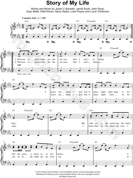 One Direction "Story of My Life" Sheet Music (Easy Piano) in Eb Major