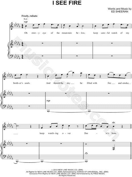 I See Fire From The Hobbit The Desolation Of Smaug Sheet Music In Minor Transposable Download Print Sku Mn