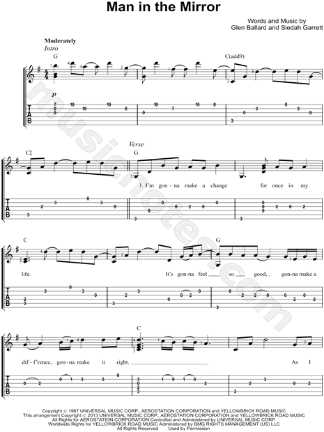 Michael Jackson Man In The Mirror Guitar Tab In G Major Download Print Sku Mn