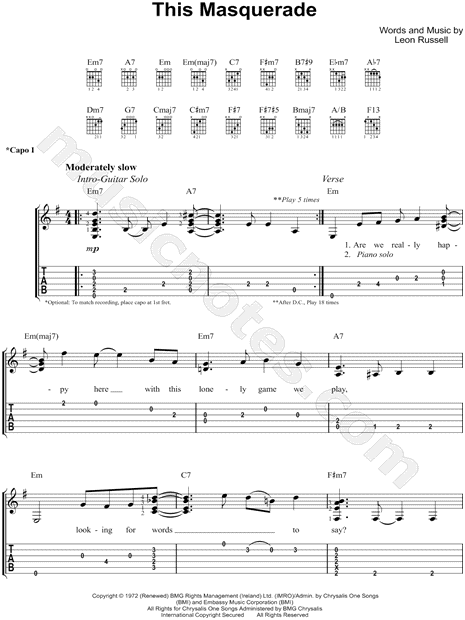 Leon Russell This Masquerade Guitar Tab In E Minor Download Print Sku Mn0127355