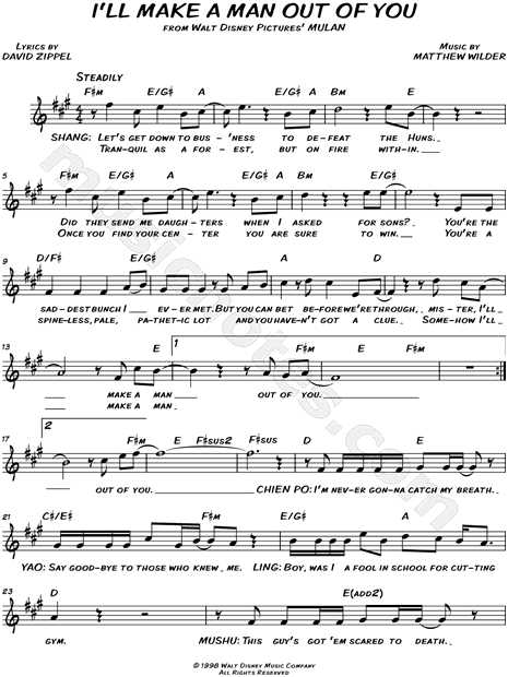 Print and download lead sheets for I'll Make a Man Out of You from Mu....
