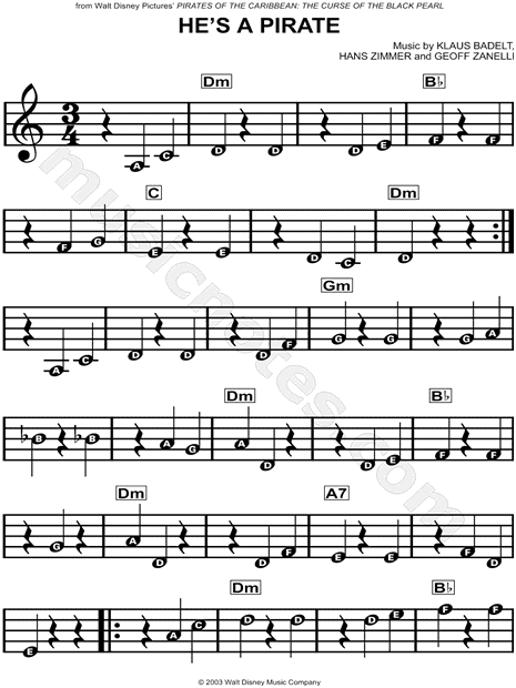 He S A Pirate From Pirates Of The Caribbean The Curse Of The Black Pearl Sheet Music For Beginners In A Minor Download Print Sku Mn0127909