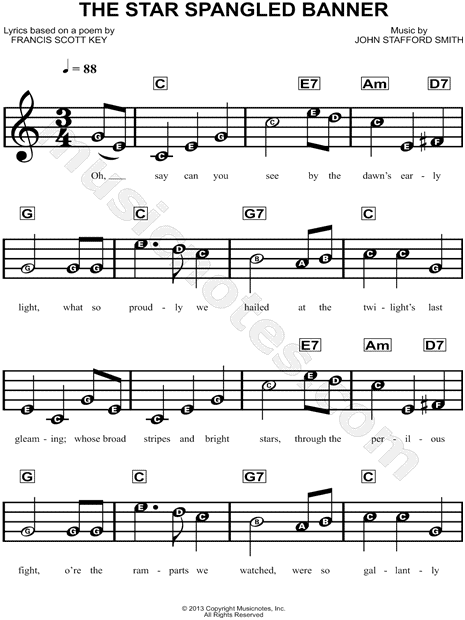 Star Spangled Banner Notes For Clarinet 7