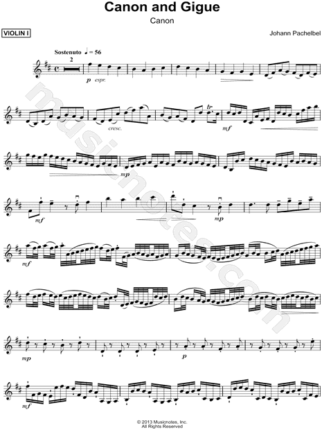 Johann Pachelbel "Canon and Gigue: Canon - Violin I" Sheet in D Major - Download & - SKU: MN0128106