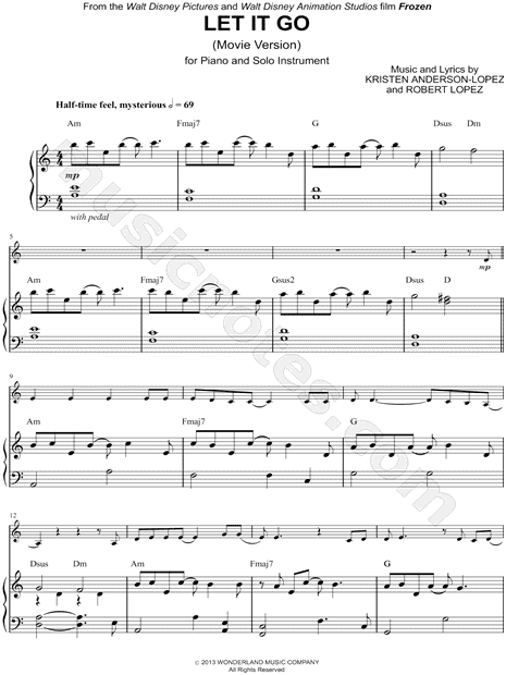 "Let It Go (Movie Version) - Piano Accompaniment" from 'Frozen' Sheet Music in C Major ...