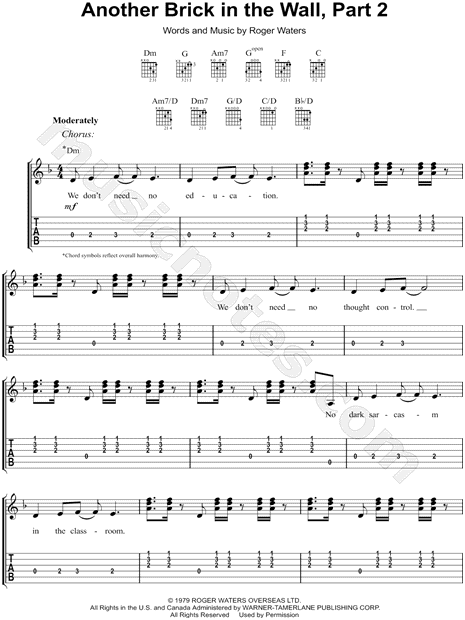 Pink Floyd Another Brick In The Wall Part 2 Guitar Tab In D Minor Download Print Sku Mn