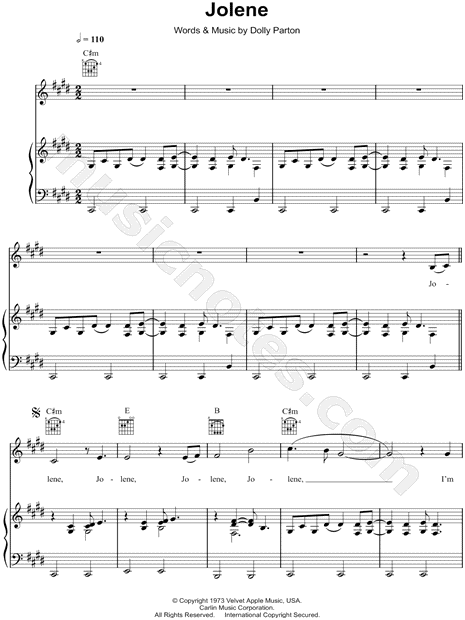 Dolly Parton Jolene Sheet Music In C Minor Transposable Download Print Sku Mn0128779 Major, minor, dominant and other categories including notes and fingerings. cad