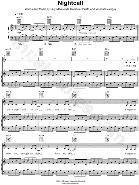 entanglement fajance Dominerende London Grammar "Nightcall" Sheet Music in A Minor (transposable) - Download  & Print - SKU: MN0128951