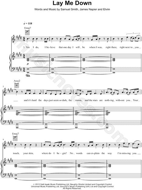 Lay Me Down Chord Chart