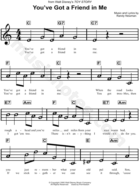 You Ve Got A Friend In Me From Toy Story Sheet Music For Beginners In C Major Download Print Sku Mn