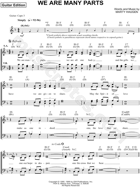Marty Haugen We Are Many Parts Satb Choir Accompaniment Choral Sheet Music In F Major Download Print Sku Mn0129274 Though the recepient of a psychology degree from luther college in decorah, ia, after graduating he pursued a career as a musician, writing songs for use in worship in the catholic. aud
